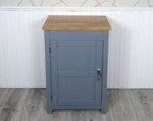 Slimline Bathroom Cabinet Vanity Unit | Grey Painted Furniture | Solid Oak Top