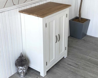 Slimline Oak Top | White Cloakroom Vanity Cabinet Bathroom Unit | 310P