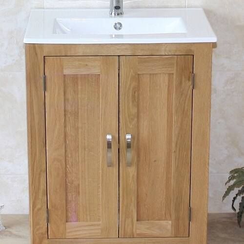 Solid Oak Bathroom Vanity Unit Twin Ceramic Bowl Basin Etsy UK