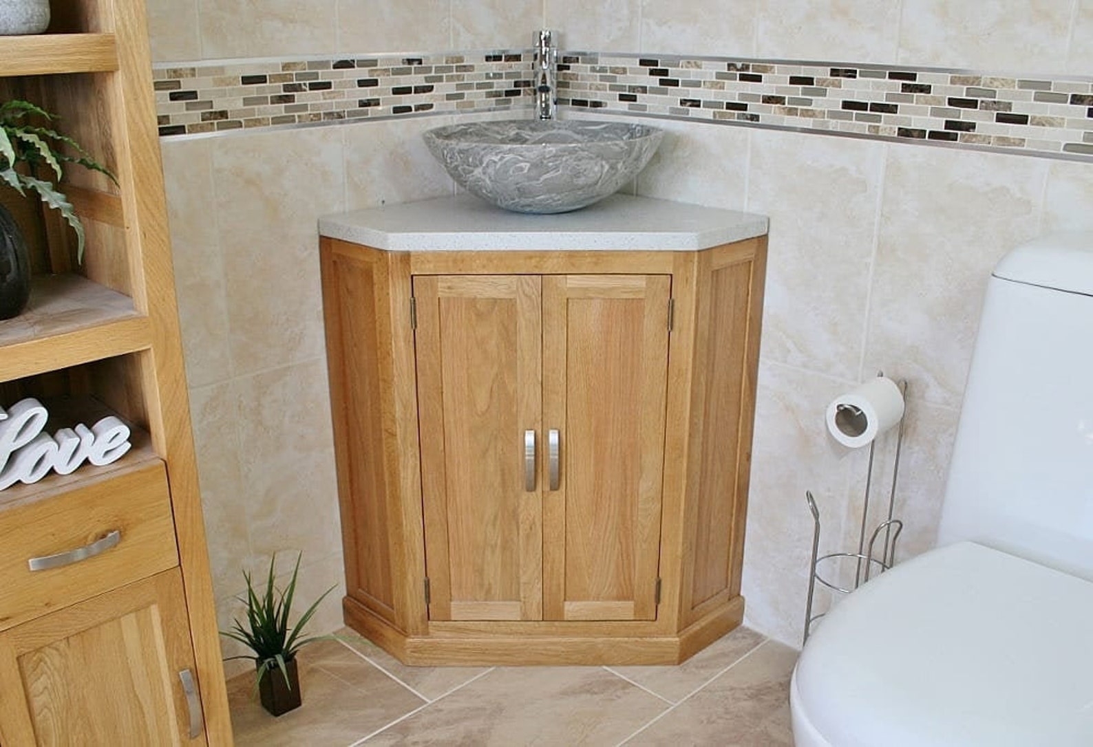 Bathroom Vanity Unit Free Standing Oak Corner White Etsy