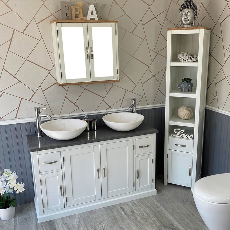 White Painted Bathroom Vanity Unit Cabinet Stone Basin Tap Set - Etsy UK