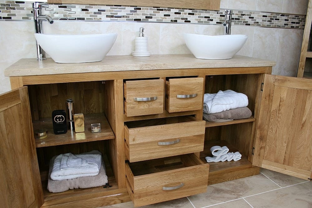 Solid Oak Bathroom Double Vanity Unit Travertine Etsy UK