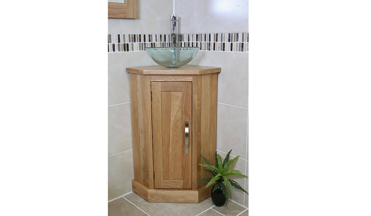 Cloakroom Corner Vanity Sink Bathroom Furniture 501CB027 Solid Oak Bathroom Cabinet 