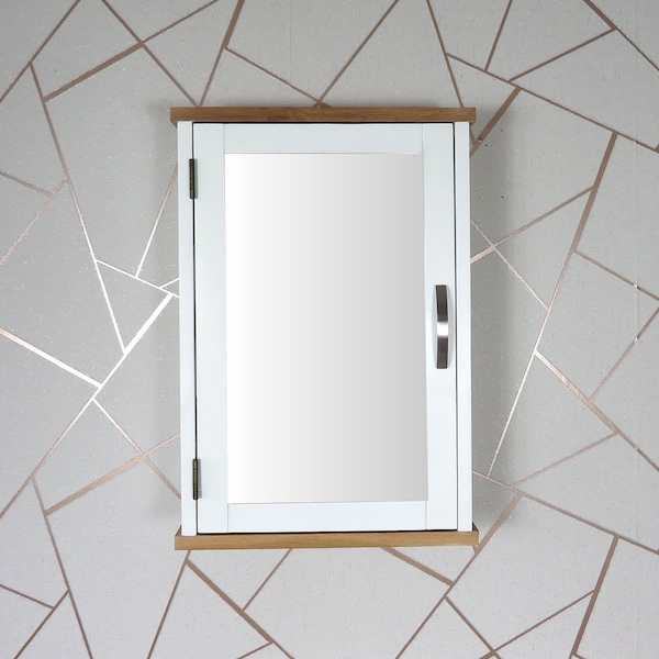 White Painted Wall Mounted Mirrored Bathroom Cabinet | Overhead Unit with Shelf 351P