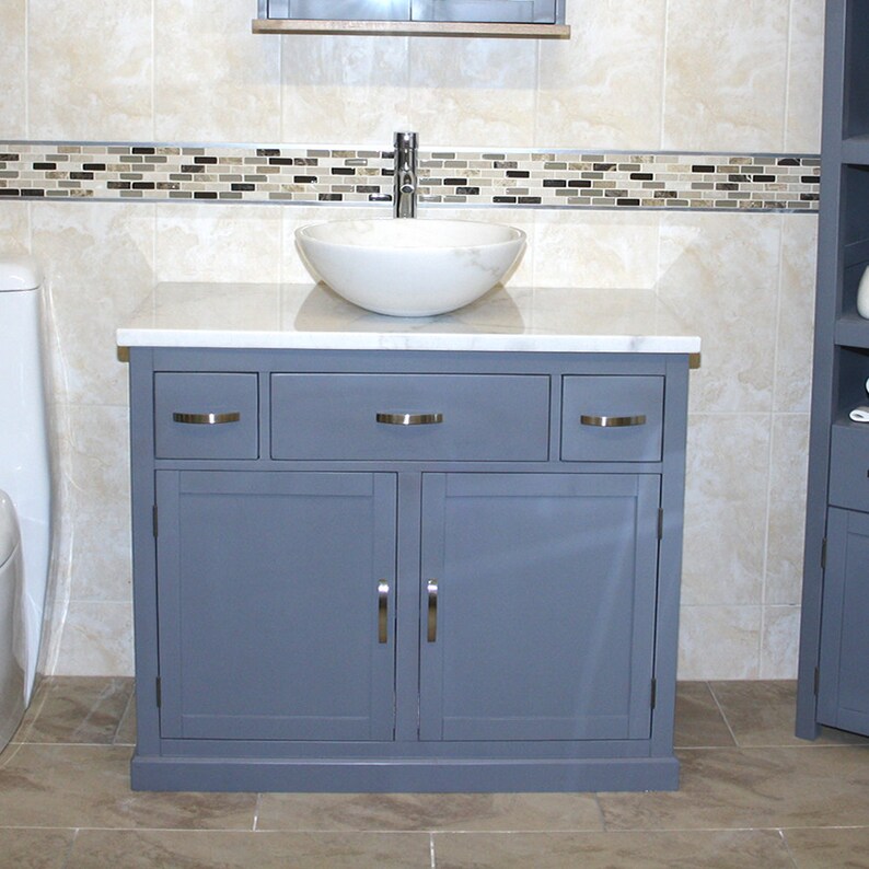 Bathroom Grey Vanity Unit Oak Top Wash Stand White Etsy