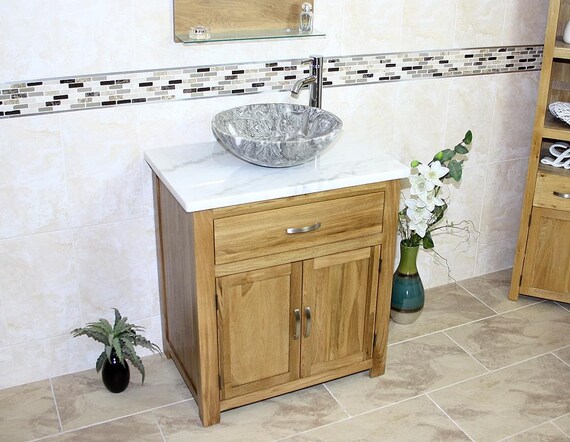 Bathroom Vanity Unit Oak Cabinet Wash Stand White Grey Marble - Oak Bathroom Sink Base Cabinet Bathroom Vanity Unit Oak Cabinet Wash Stand White Grey Marble - Oak Bathroom Sink Base Cabinet