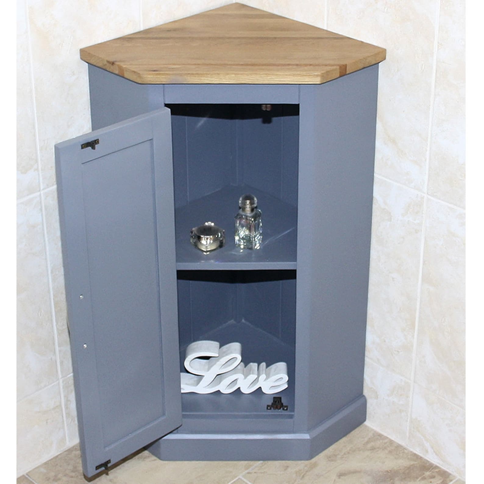 Cloakroom Corner Bathroom Vanity Painted Grey Unit Oak Top - Etsy UK