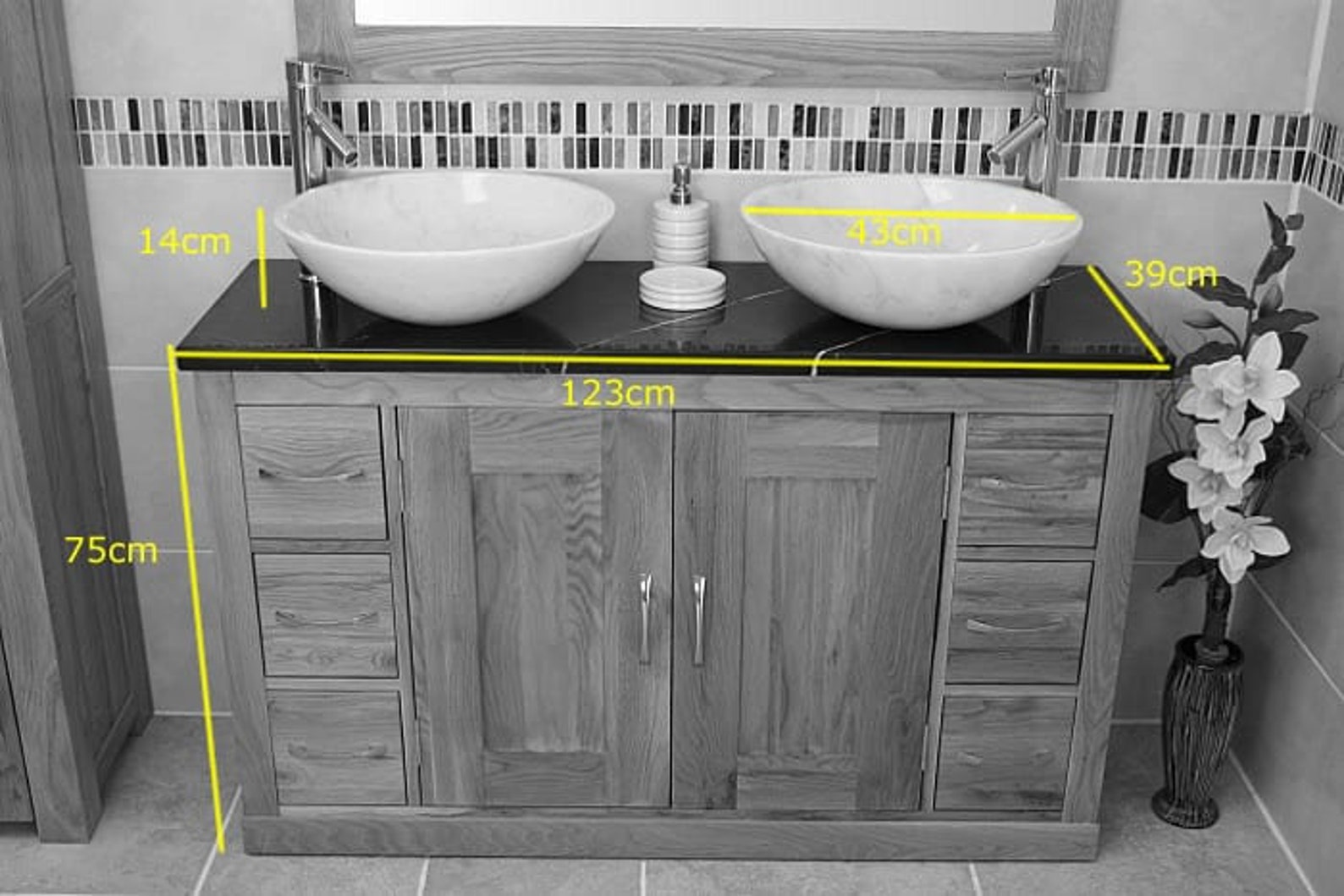 Oak Bathroom Vanity Double Twin Sink Bowl Basin & Etsy UK
