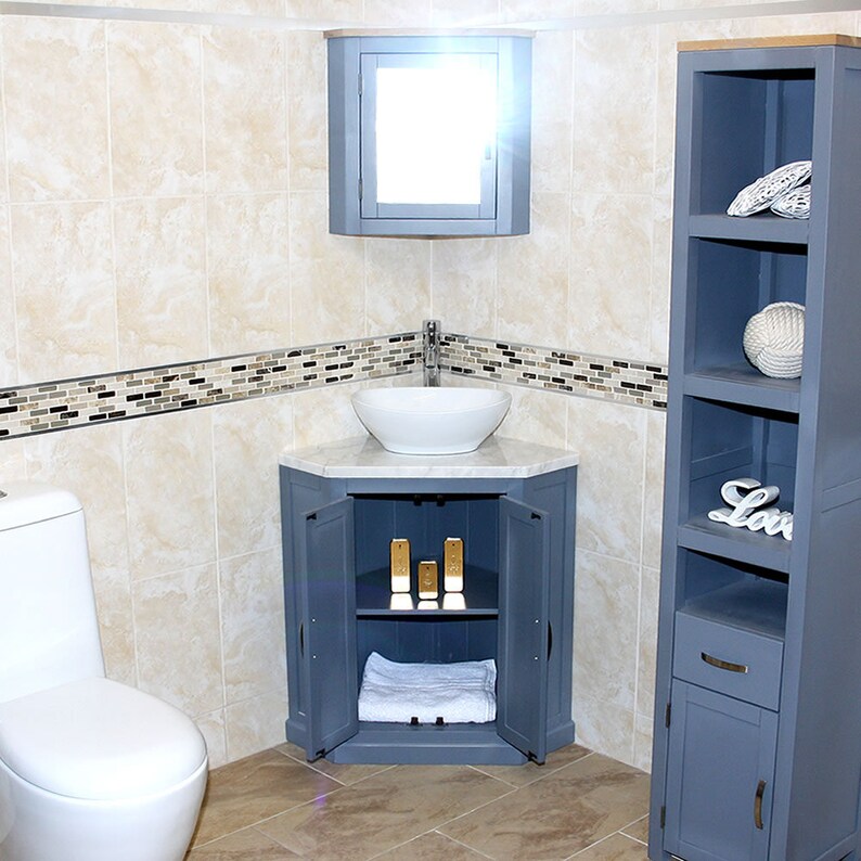 Grey Painted Bathroom Vanity Unit Corner Wash Stand Marble & - Etsy UK