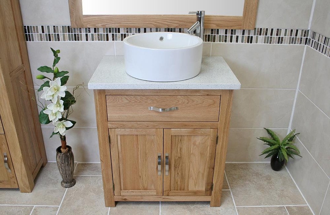 Bathroom Vanity Unit Oak Cabinet Wash Stand White Quartz Ceramic Basin 502WQCBC Etsy UK