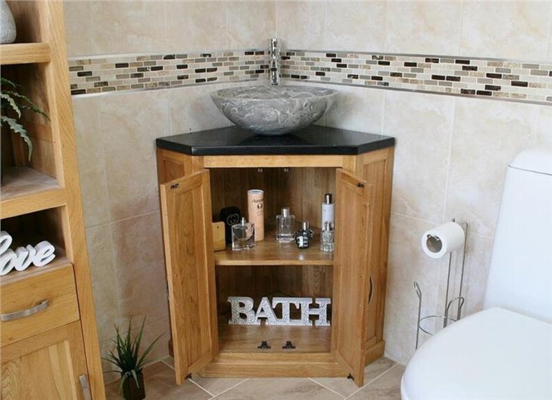 Bathroom Vanity Unit Free Standing Oak Corner Black Etsy
