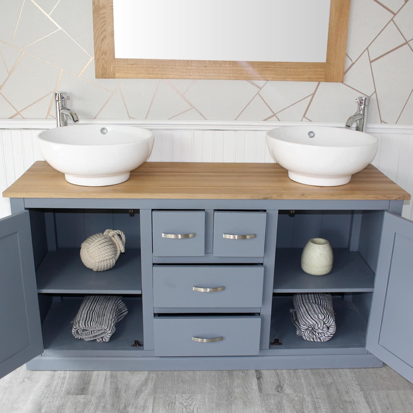 Grey Painted Bathroom Oak Vanity Unit Double Oak and Sink Etsy España