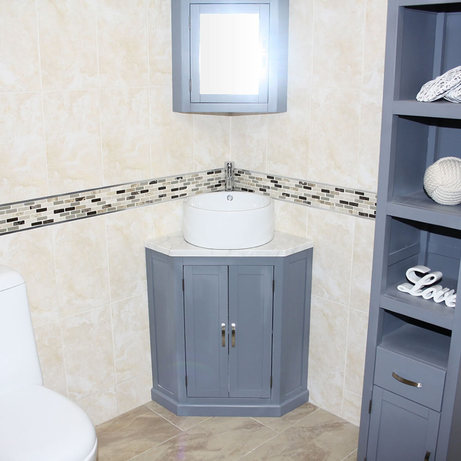 Grey Painted Bathroom Vanity Unit Corner Wash Stand Marble & - Etsy UK