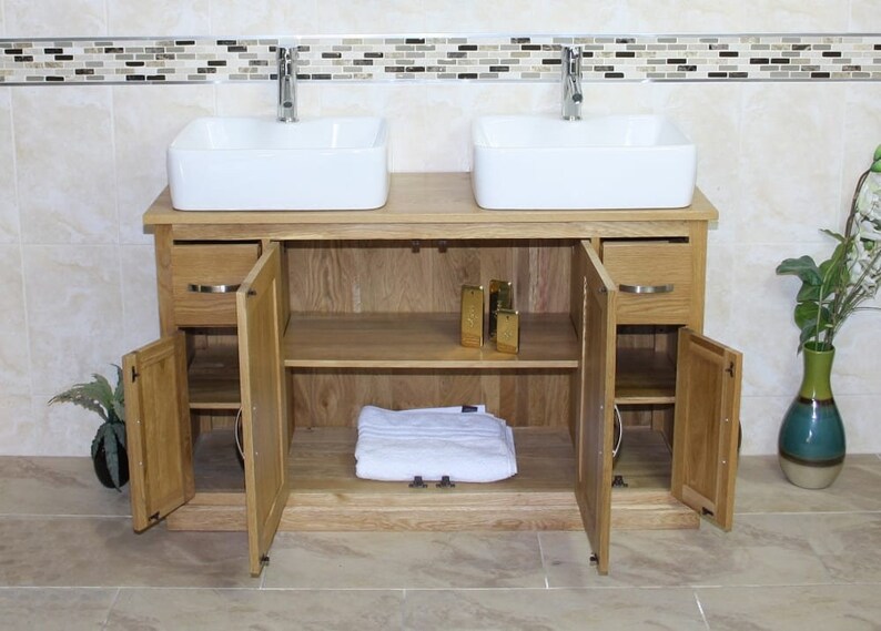 Oak Bathroom Vanity Unit 123cm Wide With a Solid Oak Top & Etsy UK