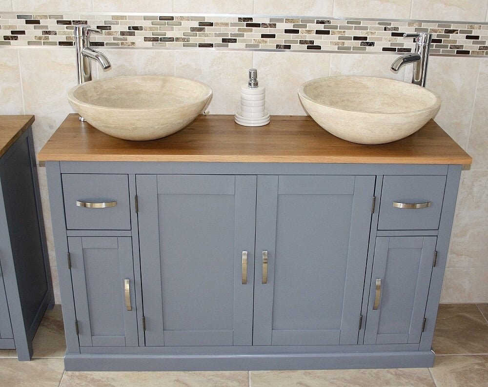 Sink Tap /& Plug Bowl B White Painted Cloakroom Unit Solid Oak Top Bathroom Vanity