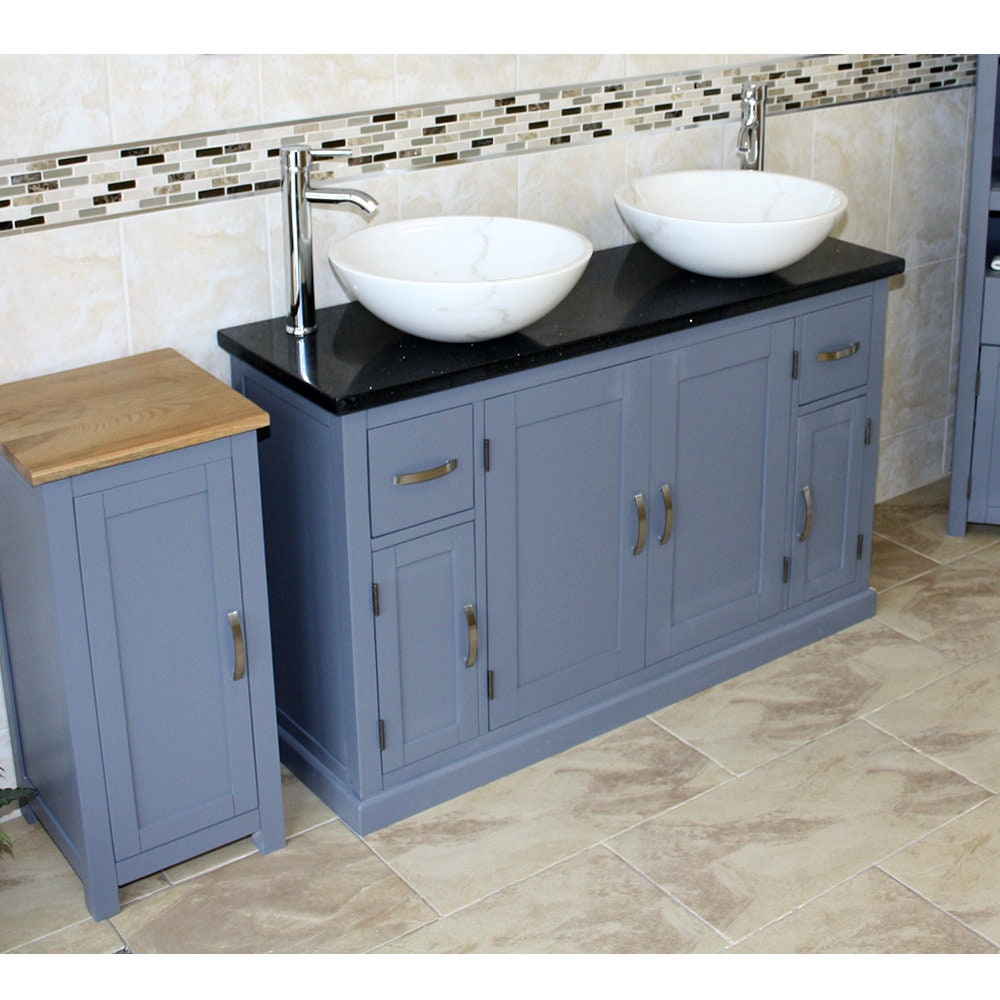 Grey Painted Bathroom Vanity Unit Cabinet Twin Stone Bowl - Etsy