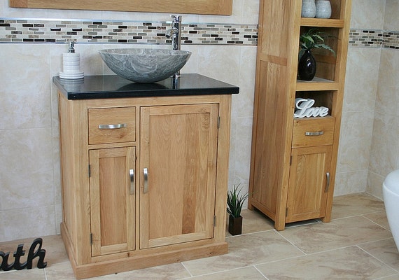 Black and wood vanity unit deals