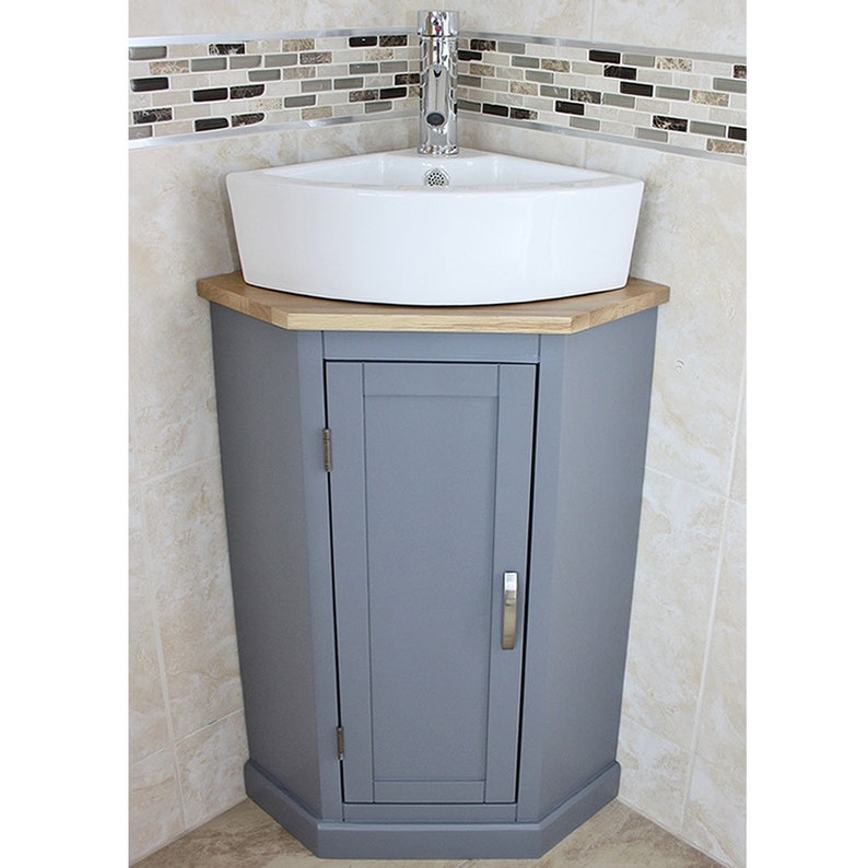 Bathroom Grey Painted Vanity Unit Corner Sink Cabinet with | Etsy