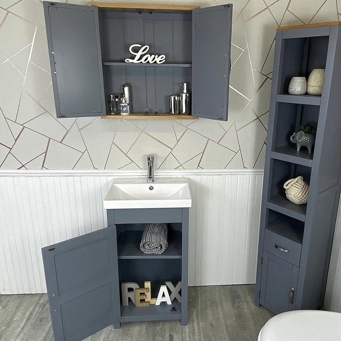 Slimline Bathroom Cabinet Vanity Unit Solid Oak Furniture - Etsy UK