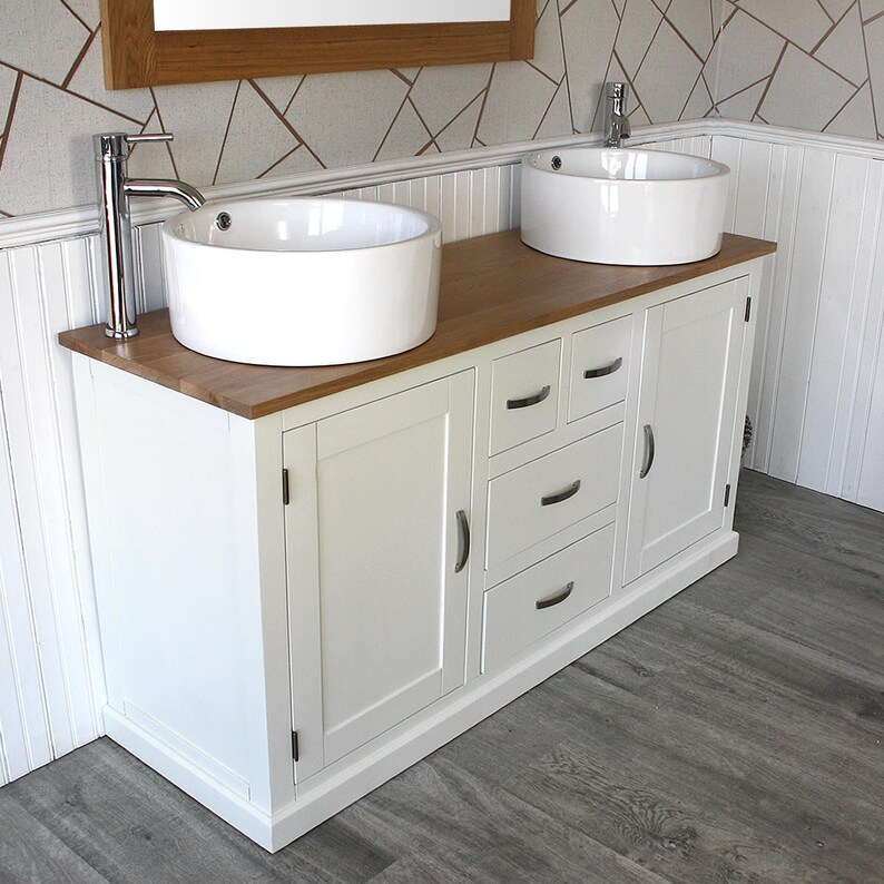White Painted Bathroom Oak Vanity Unit Double Oak and Sink Etsy UK
