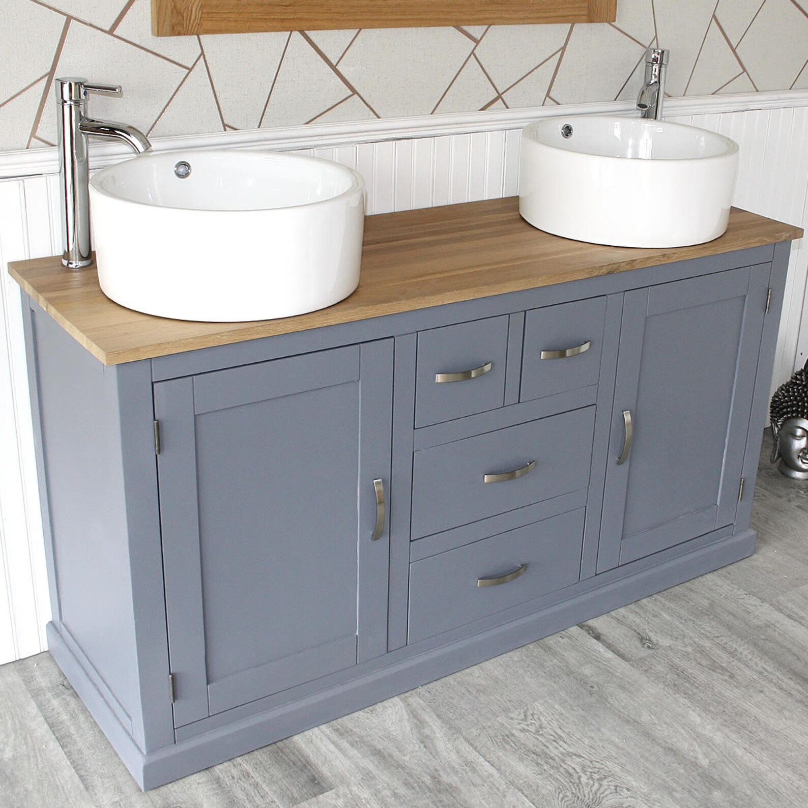 Grey Painted Bathroom Oak Vanity Unit Double Oak and Sink Etsy España