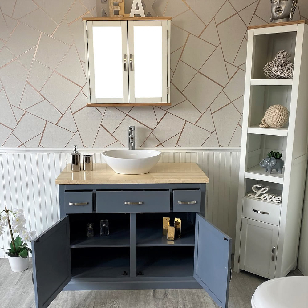 Bathroom Vanity Unit Grey Painted Cabinet Wash Stand Cream - Etsy UK