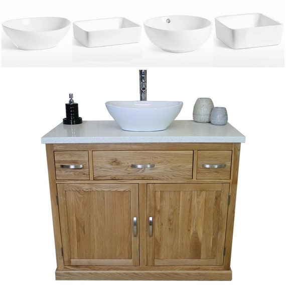 Bathroom Vanity Unit Oak Cabinet Wash Stand White Quartz Etsy