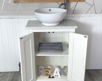 Bathroom Vanity Unit Painted White White Quartz Top Ceramic - Main Image