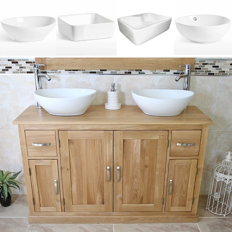 Oak Bathroom Vanity Unit 123cm Wide With a Solid Oak Top & Etsy UK