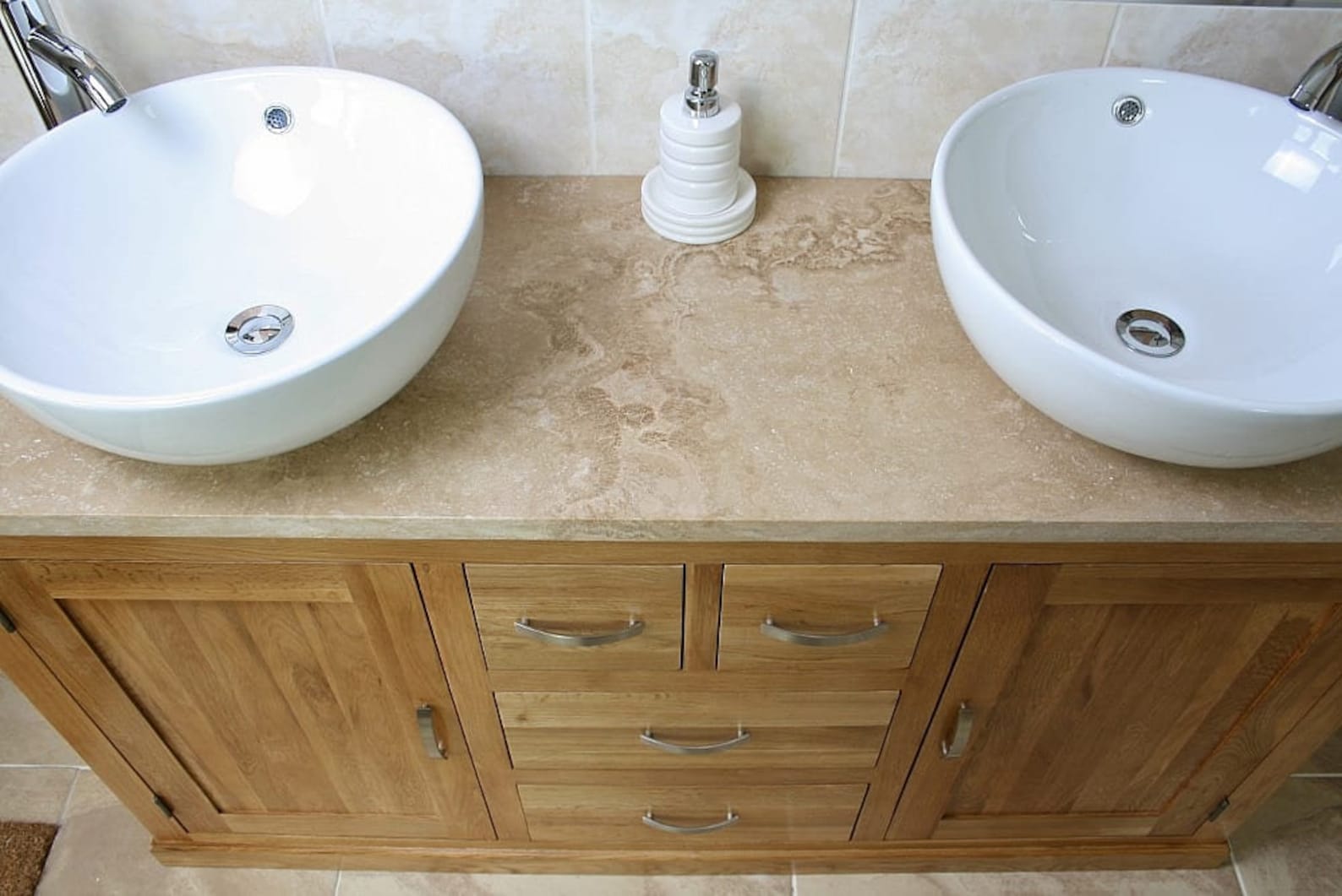 Solid Oak Bathroom Double Vanity Unit Travertine Etsy UK