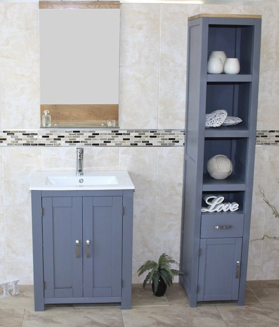 Bathroom Vanity Unit Painted Grey Ceramic Inset Basin Etsy