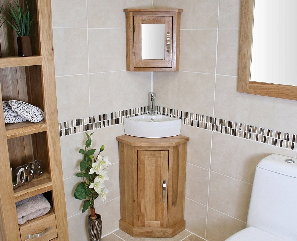 Oak Top Corner Unit Basin Choice Mirrored Cabinet 501CBC601