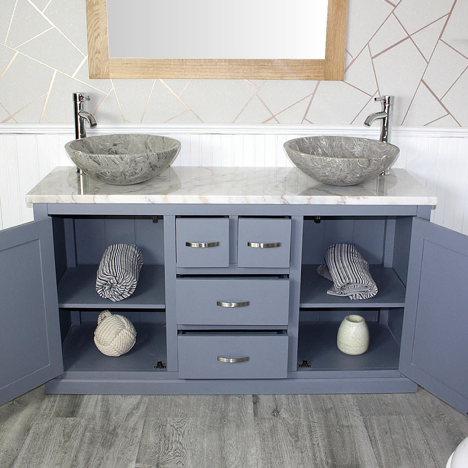 Bathroom Vanity Unit Grey Painted With White Marble Top & Etsy