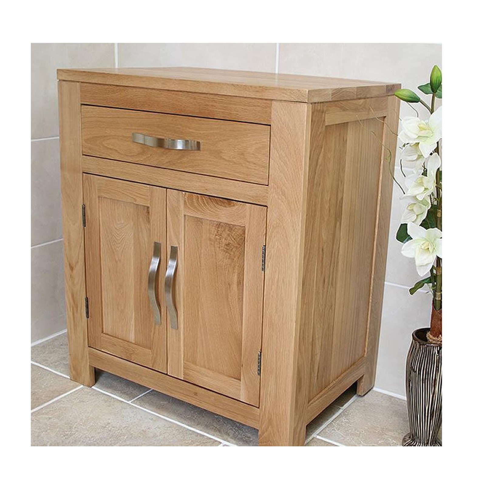Bathroom Furniture Solid Oak Vanity Cabinet Cupboard Storage Unit 700mm ...