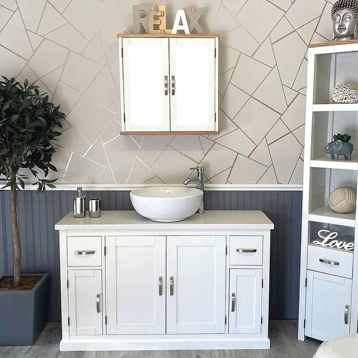 Off White Painted Bathroom Vanity Unit 123cm Wide With White | Etsy UK
