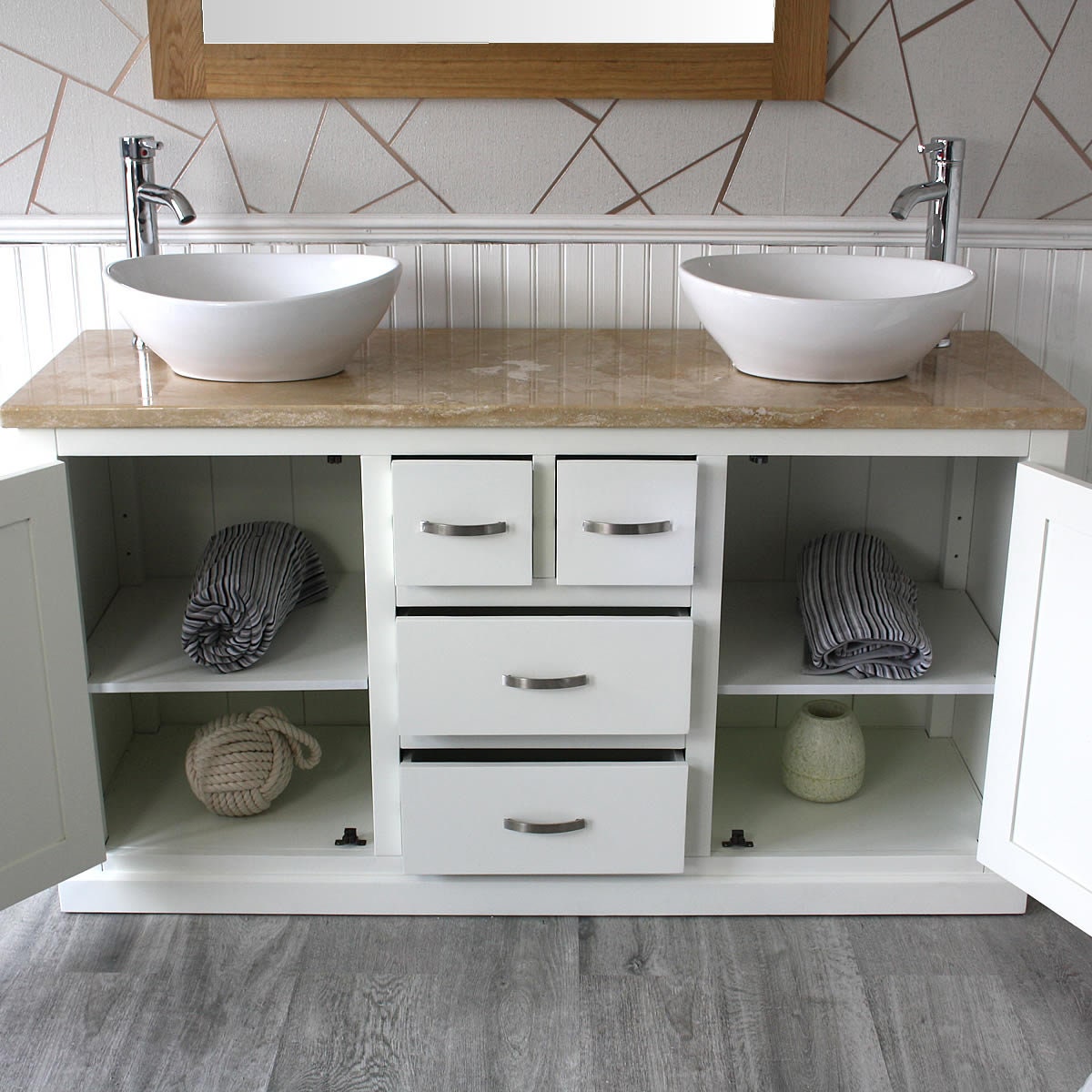 White Painted Bathroom Double Vanity Unit Cabinet Travertine - Etsy UK