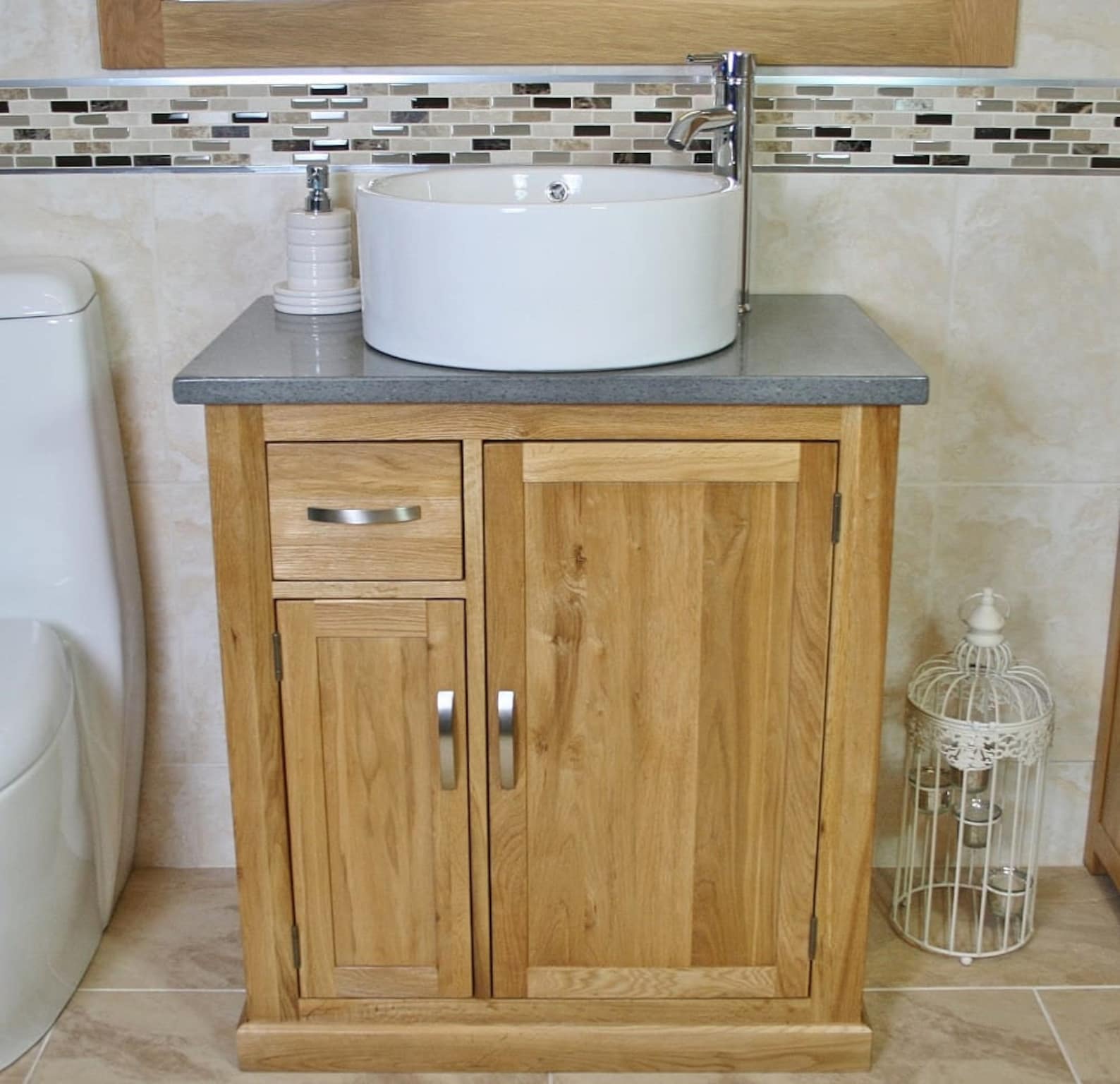 Bathroom Vanity Unit Free Standing Oak Cabinet Grey Quartz - Etsy UK