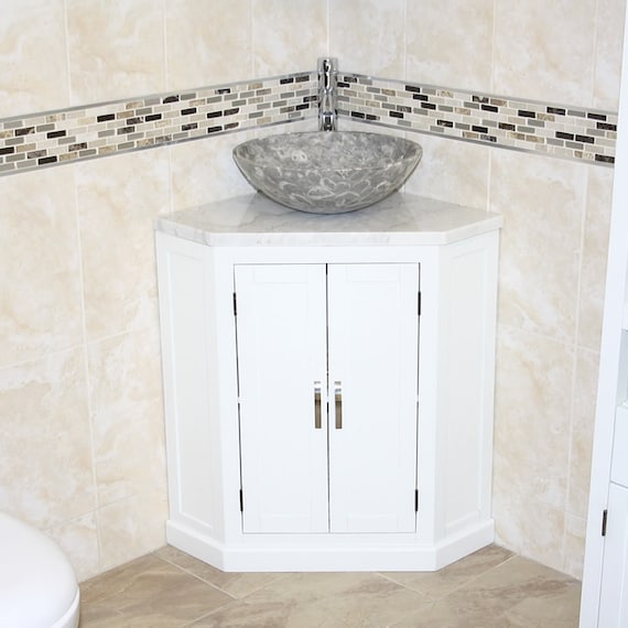 White Bathroom Vanity Unit Free Standing Corner Cabinet White