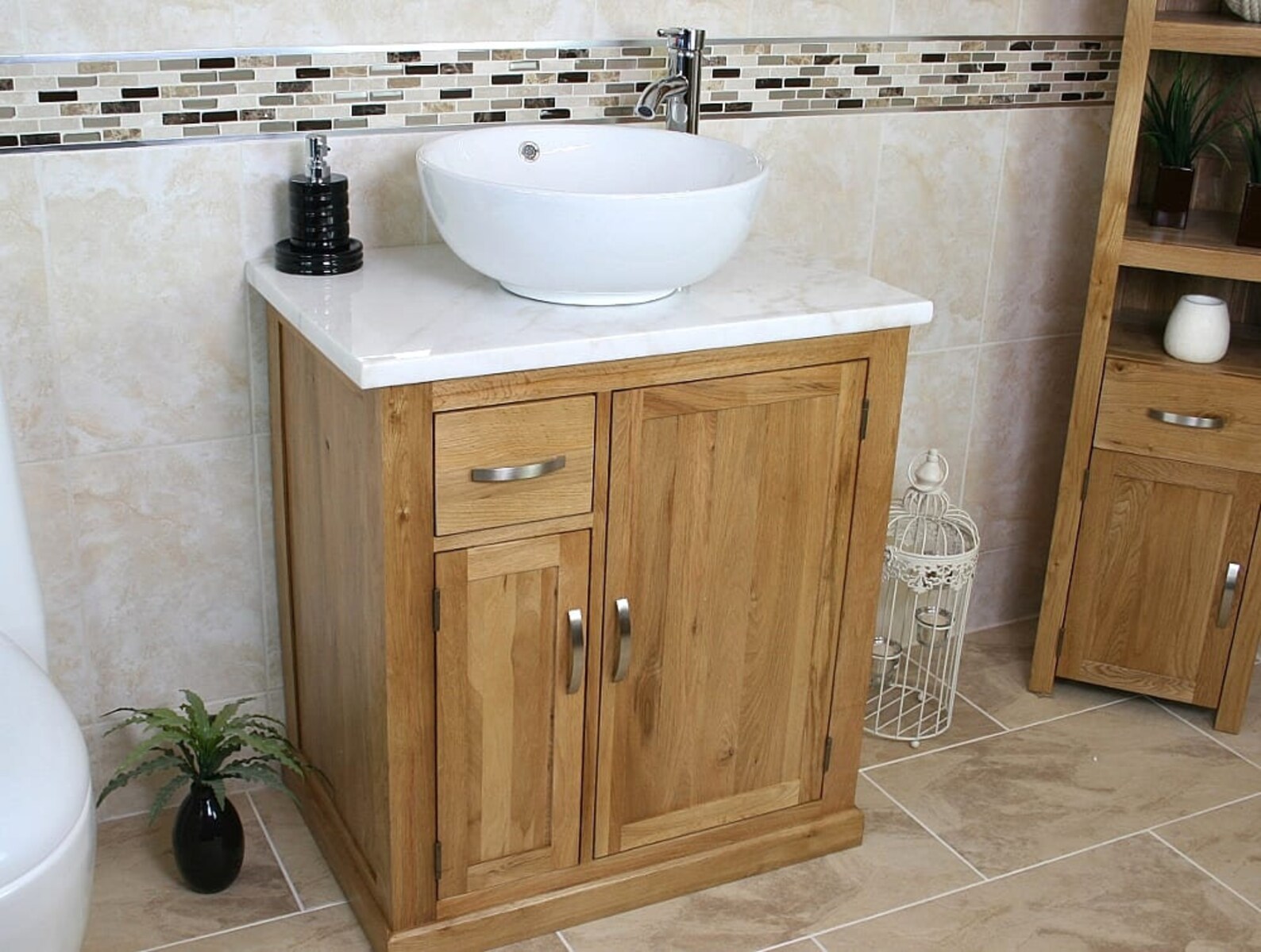 Bathroom Vanity Unit Free Standing Oak Cabinet White Marble - Etsy UK