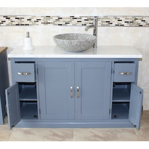 Grey Painted Bathroom Single Vanity Unit 123cm Wide with White Marble Top & Marble Basin Set 402GWMSBCX1