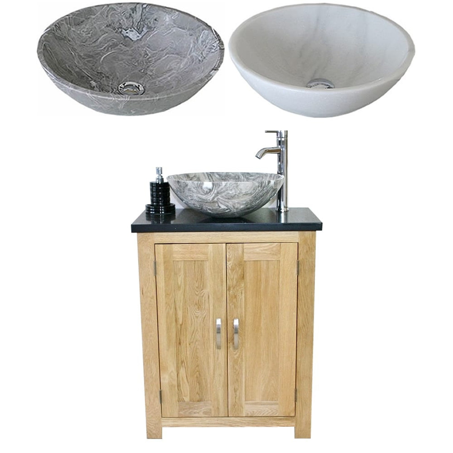Solid Oak Bathroom Vanity Unit Black Quartz Top Marble Basin | Etsy