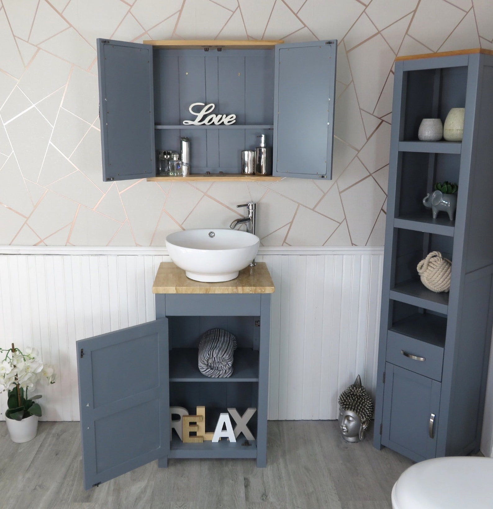 Grey Bathroom Vanity Sink Unit Modern Wash Etsy