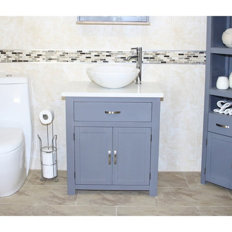 Bathroom Vanity Grey Painted Wash Stand White Quartz Marble - Etsy UK