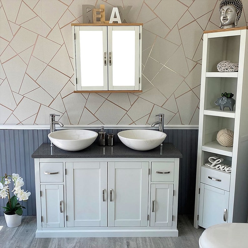White Painted Bathroom Vanity Unit Cabinet Stone Basin Tap Set - Etsy UK