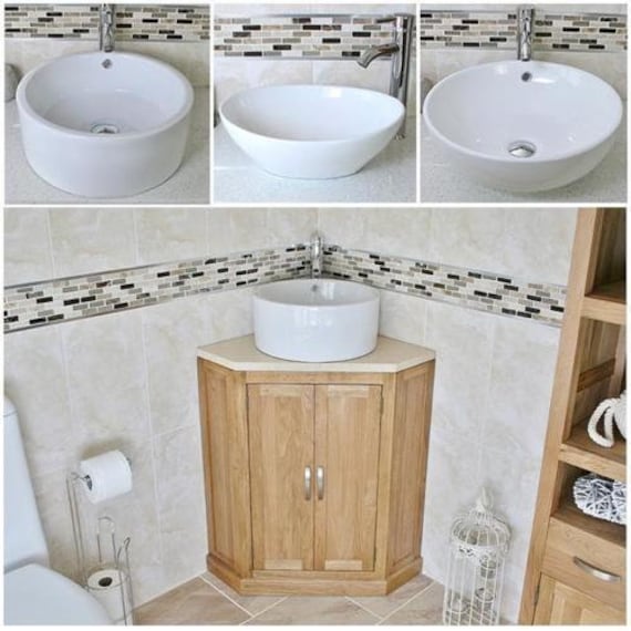 32 White Corner Sink Vanity Travertine Stone Top Bathroom Single