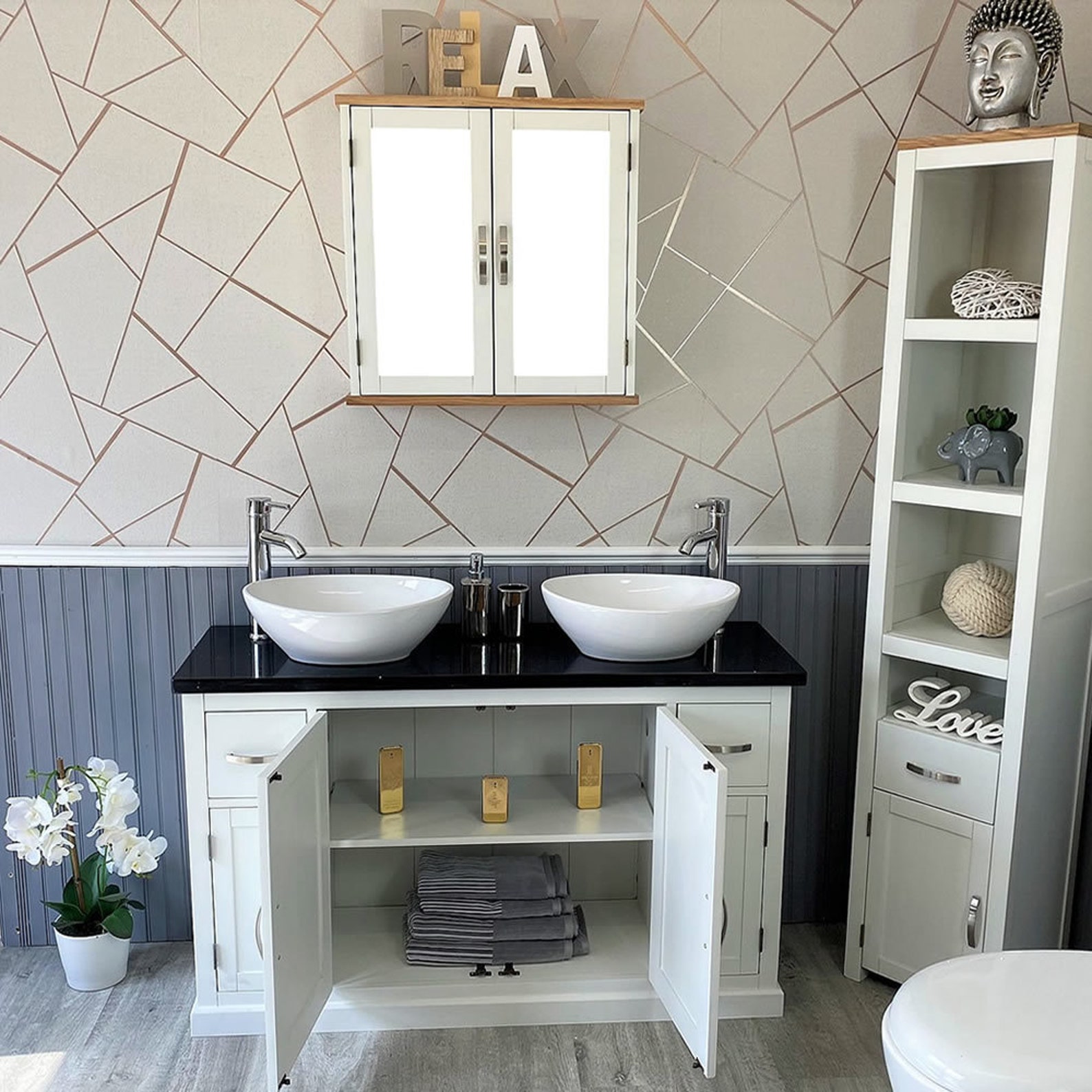 Grey Painted Bathroom Vanity Unit Cabinet Twin Ceramic Bowl - Etsy UK