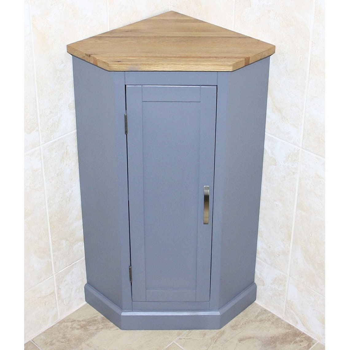 Cloakroom Corner Bathroom Vanity Painted Grey Unit Oak Top - Etsy UK