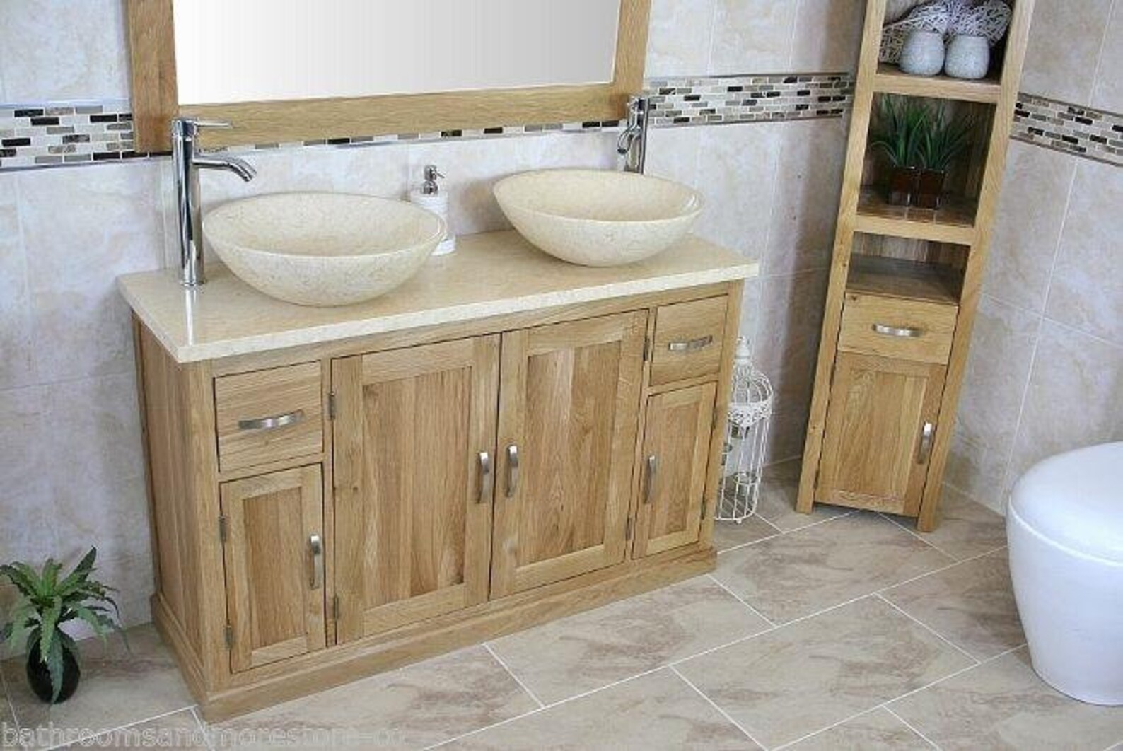 Oak Bathroom Vanity Cabinet Double Twin Sink Bowl Basin & - Etsy UK