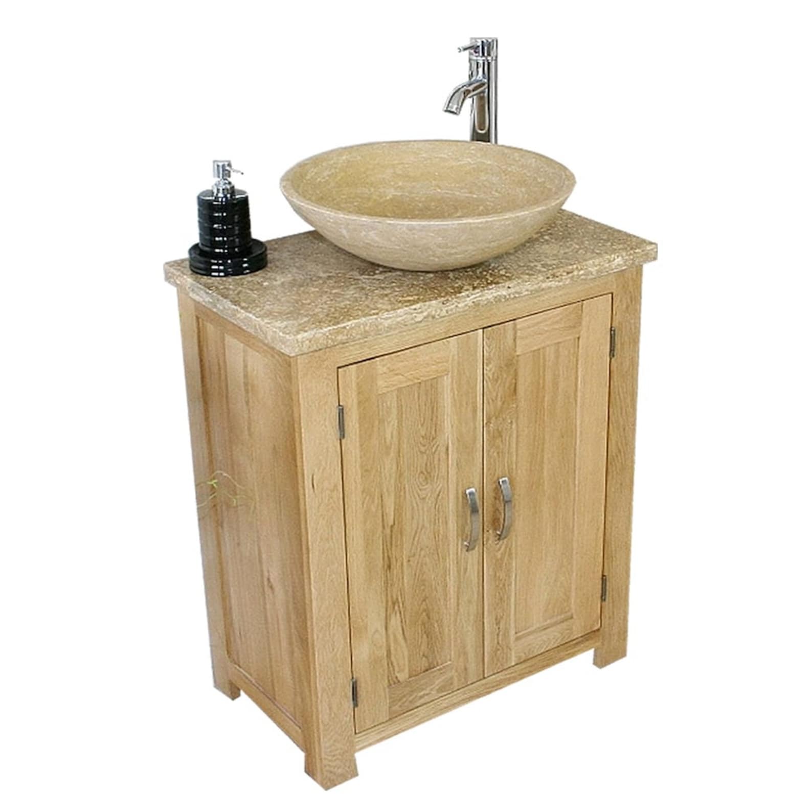 Solid Oak Bathroom Vanity Unit Travertine Top Unit Etsy UK
