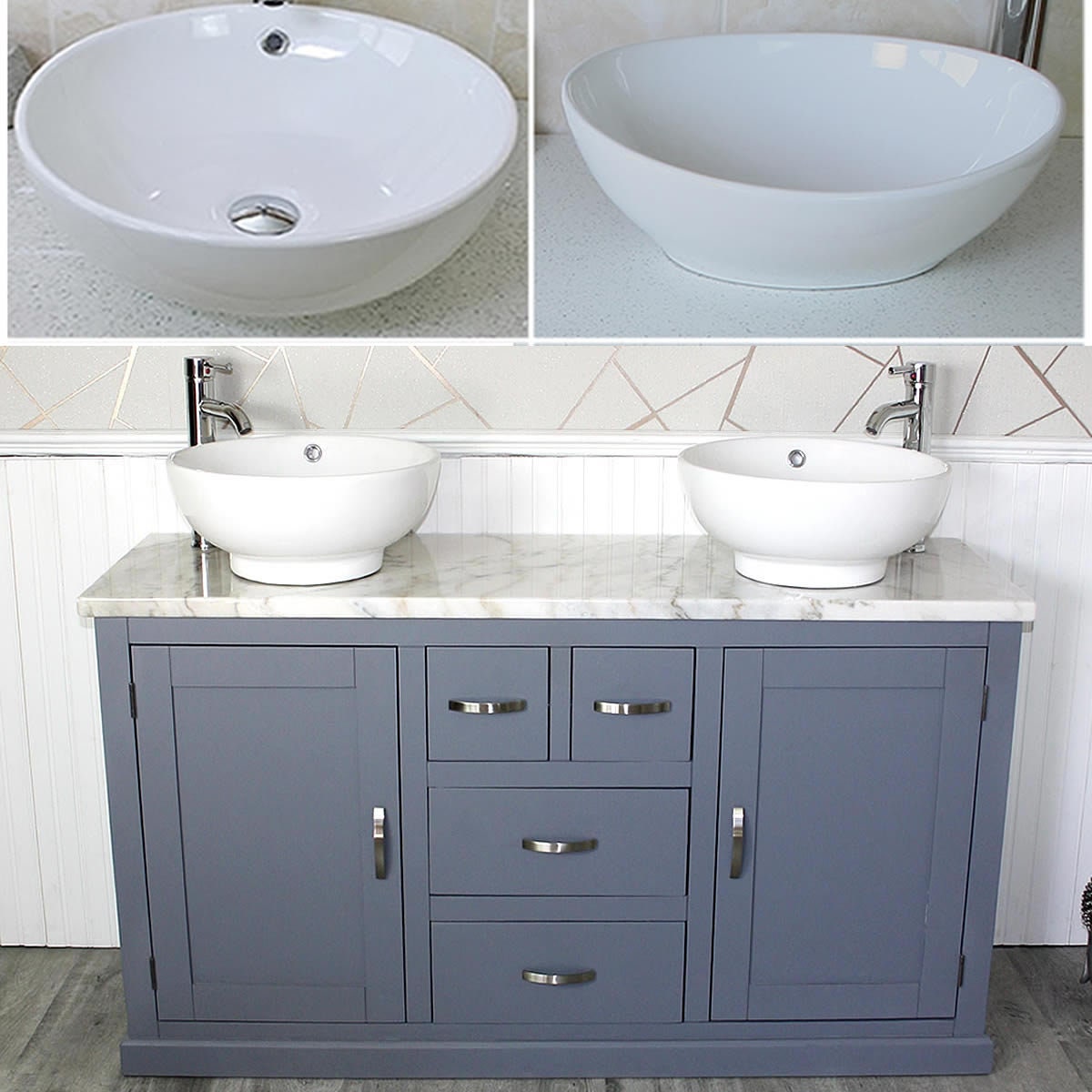 Bathroom Vanity Unit Grey Painted With White Marble Top & Etsy